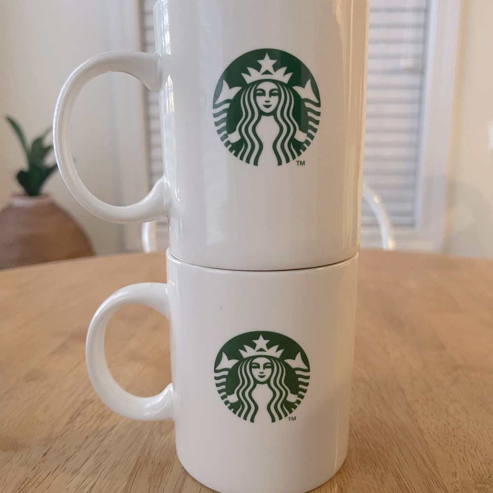 Starbucks Siren Logo White Coffee Mugs 2-12oz - Picture 2 of 11